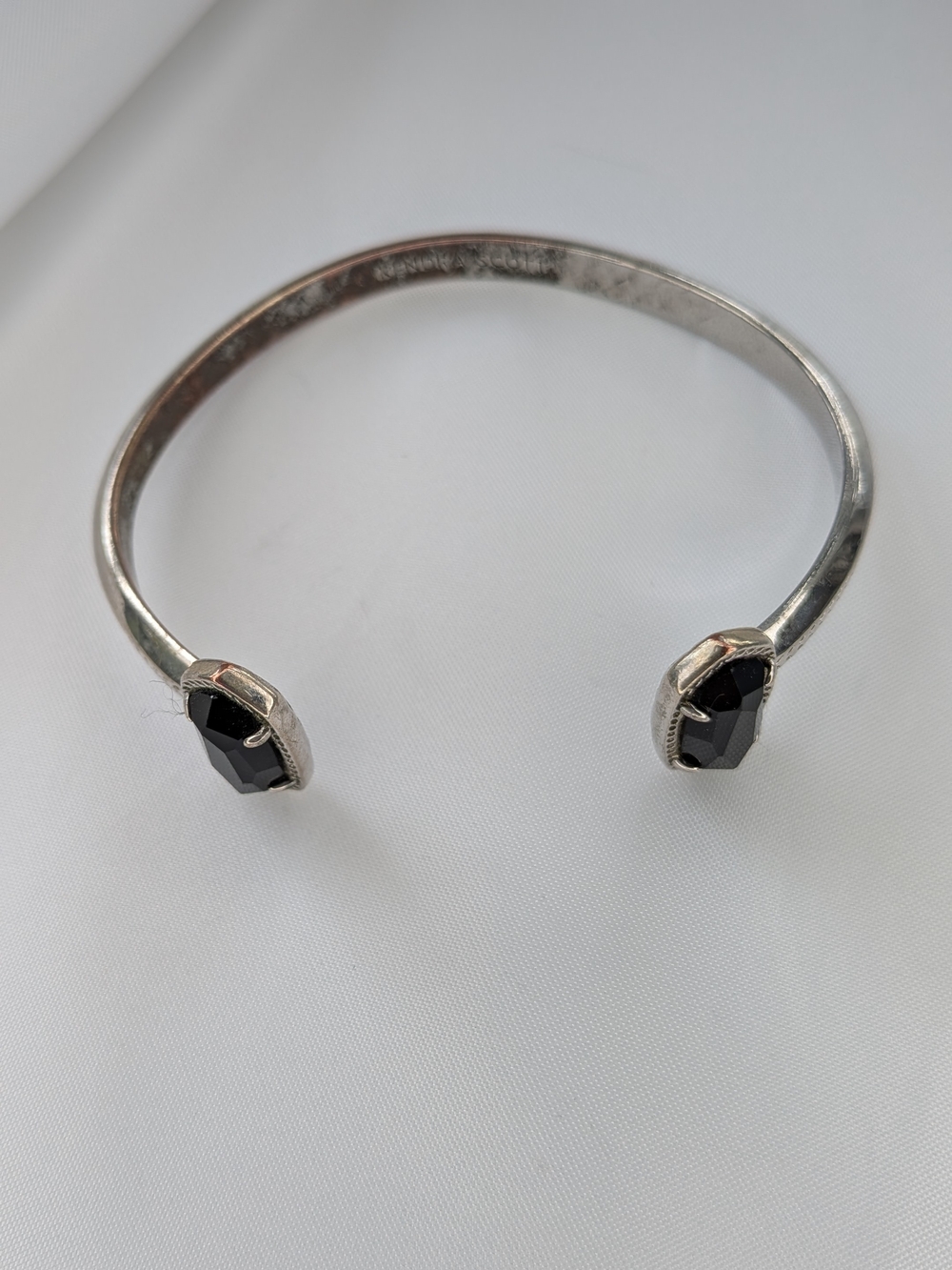 Kendra Scott Silver Tone Double Black Stone Open Cuff Bangle Bracelet